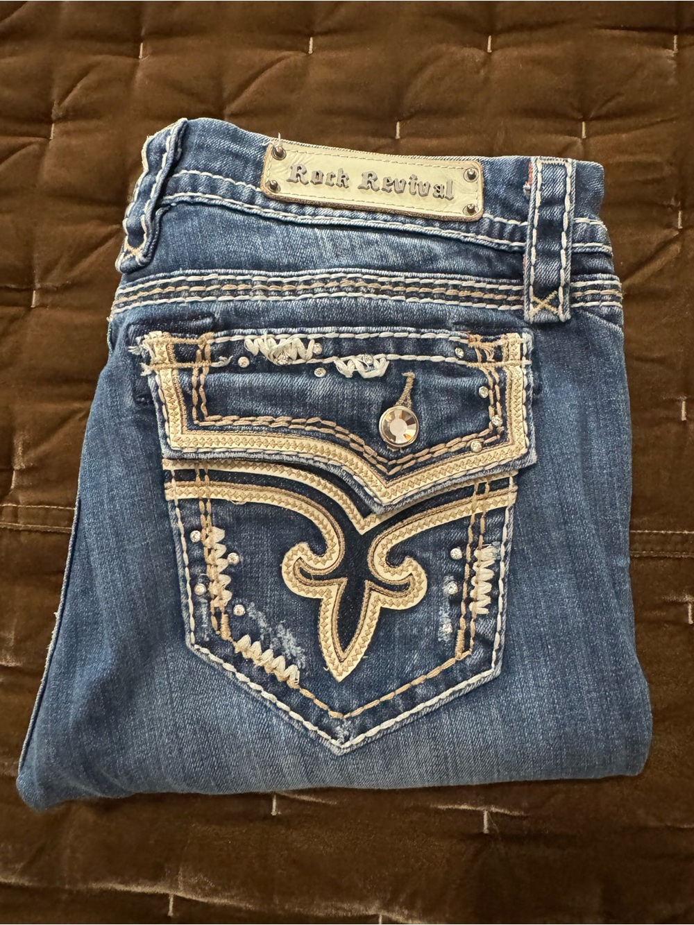 Rock Revival Women's Medium Blue Embroidered Boot-Cut Jeans